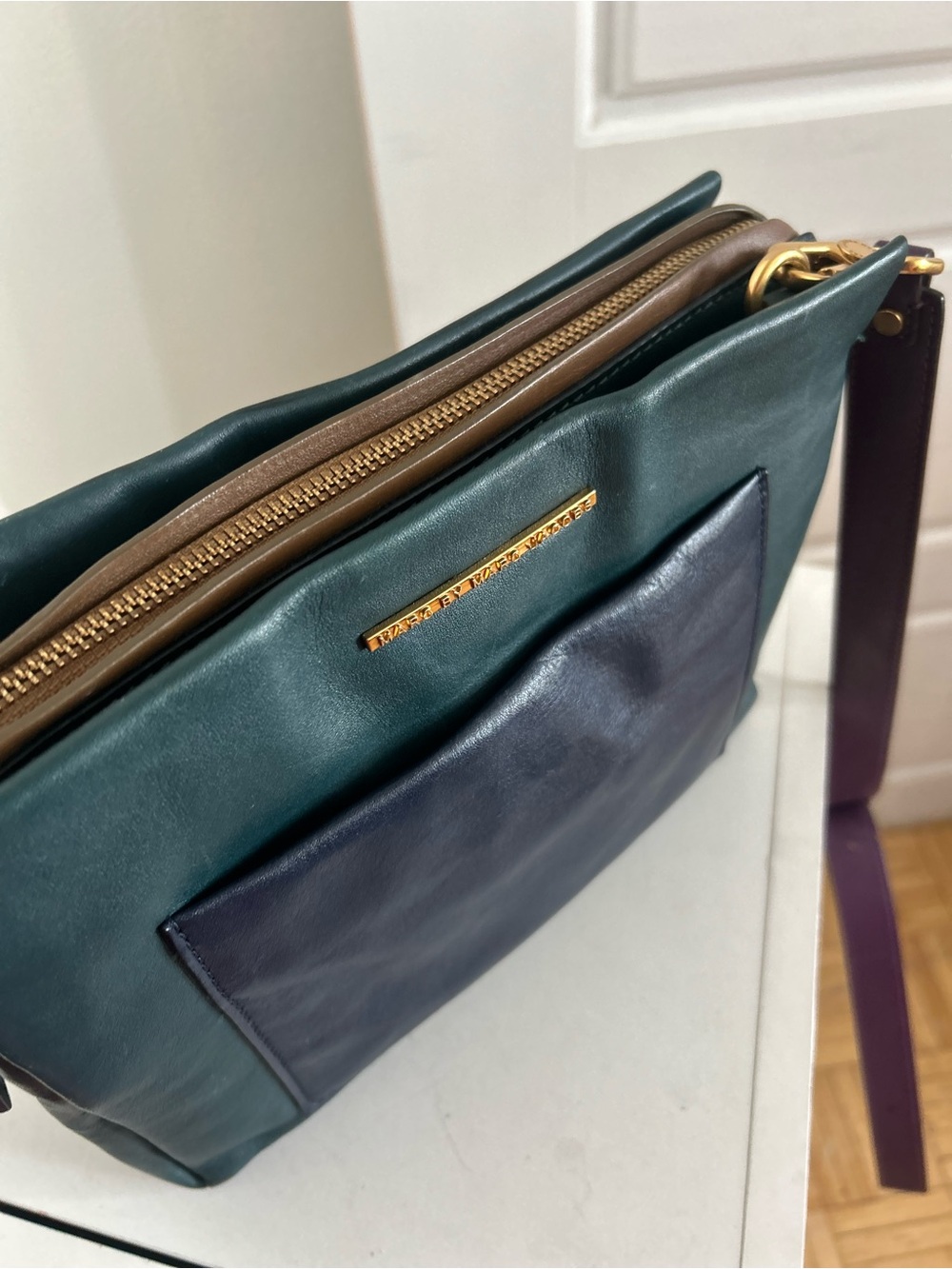 Marc by Marc Jacobs Colorblock Leather Crossbody Bag Teal Navy Purple
